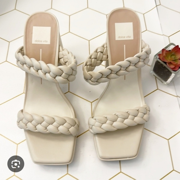 Dolce Vita Cream Faux Leather Chunky Braided Heel Sandals 10 - Picture 1 of 10